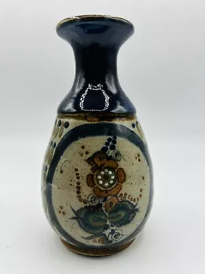 Tonala Vase Vintage Mexican Art Pottery Vase Mexico Floral Hand Painted Folk Art • $22