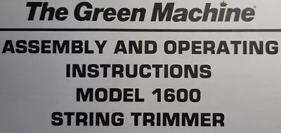 HMC Green Machine Gasoline String Line Trimmer 1600 Owner & Parts Manual Weed • $84.22