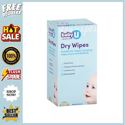 BABY U Dry Wipes | Soft & Thick | Fragrance & Chemical Free | Use Wet Or Dry | B • $8.23