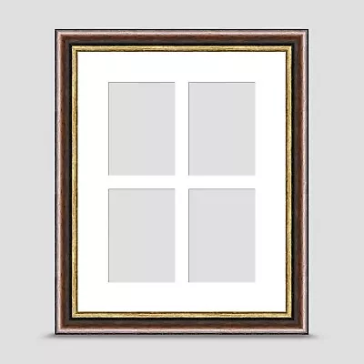 10x8 PHOTO FRAME Incl ICE WHITE Mount For Four 3.5x2.5 ACEO ART BROWN GOLD • £18.45