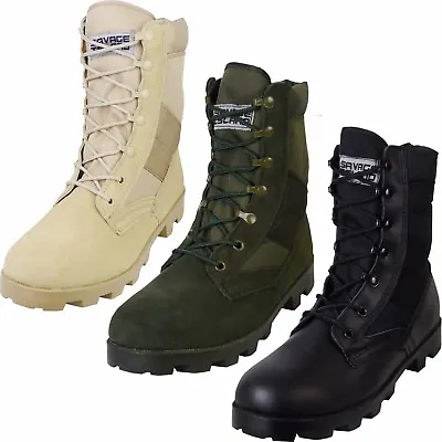 US Army Combat Vietnam Era Jungle Boots Military Panama Sole Speed Laces Leather • £29.99