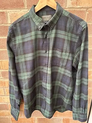 Green Plaid Shirt 100% Cotton Long Sleeve Large • £4