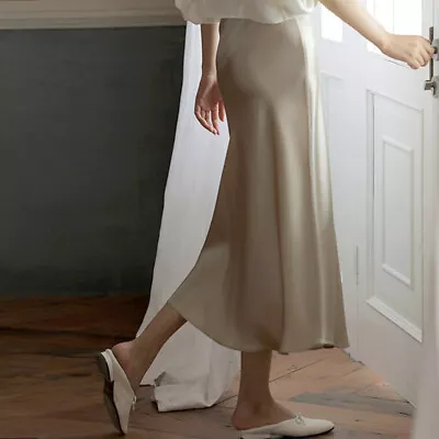 Silk Satin A Line Maxi Skirt Womens Ladies High Waist Swing Slip Long Dress • $15.53