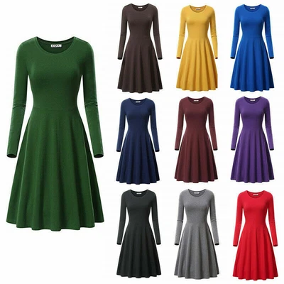 $20.75 • Buy Women Ladies Frankie Long Sleeve Swing Flared Skater Jersey Midi Plus Size Dress
