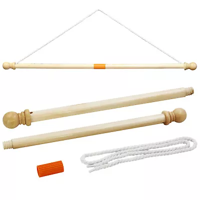 Anley 35  Wooden Banner Pole Horizontal Flag Hanger For House Sports Flags • $14.95