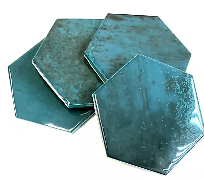 4 3/8x4 3/8 Glossy Gradient Mystique Green Hexagon Ceramic Mosaic Wall Tile • $9.99