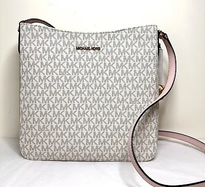 Michael Kors Jet Set Travel Vanilla Pink MK LOGO Large Messenger CrossBody Bag • $84.98