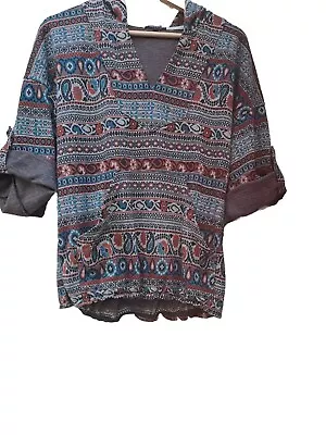 STELLA MORGAN-Tribal Print Long Sleeve Draw String Hoodie Top S/Can Worn Up UK M • $6.78