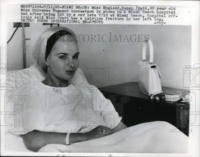 1963 Press Photo Susan Pratt Miss Universe Pageant Contestant Hit By Car • $19.99