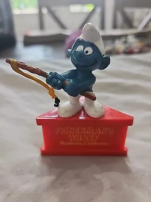 Smurfs Fisherman's Wharf Monterey Ca W/Fishing Pole Smurfs Figurine Vintage 1978 • $10