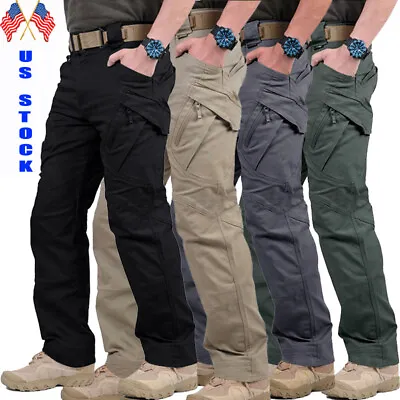 Men's Flex Tactical Pants Lightweight Hiking Casual Cargo Pants Multi Pockets • $9.99