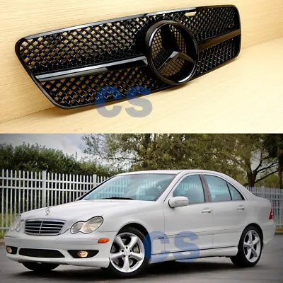 2001-2007 For Mercedes Benz C-Class W203 All Shiny Black Front Grille 4Door • $170.34