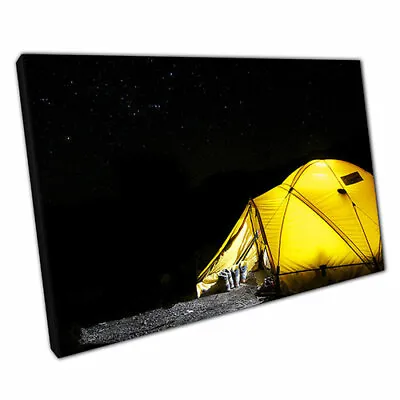 $9.11 • Buy Print On Canvas Yellow Tent Lit Up In The Darkness Ready To Hang Wall Art Print
