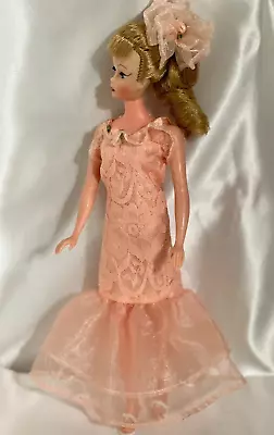 Vintage Barbie Clone Peach Organdy Lace Gown & Matching Hair Piece • $12.99