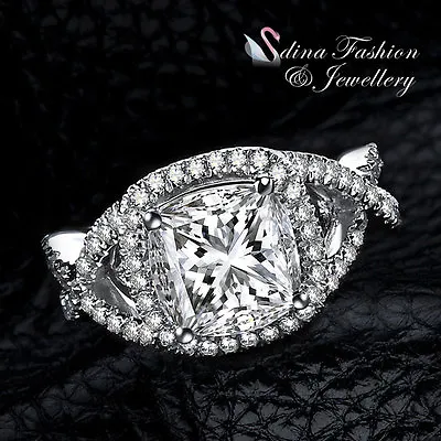 $70.99 • Buy 925 Sterling Silver SONA Diamond Princess Cut Crossover Band Engagement Ring 