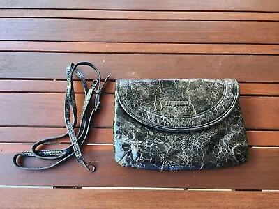 $18 • Buy Mimco Black Reptile Embossed Leather Small Crossbody Bag.
