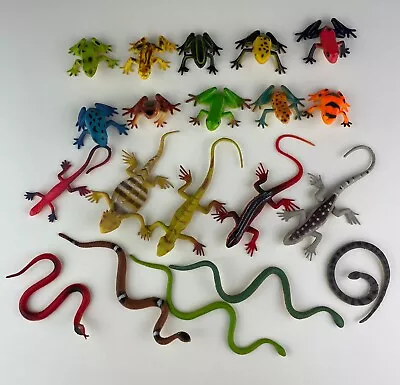 Plastic Reptile Figures - Vintage Snakes Lizard Poison Dart Frogs Colorful Toys • $9.90