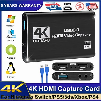 4K HDMI Capture CardUSB 3.0 Audio Video Capture Device For PS5/3ds/Xbox/PS4 US • $20.94