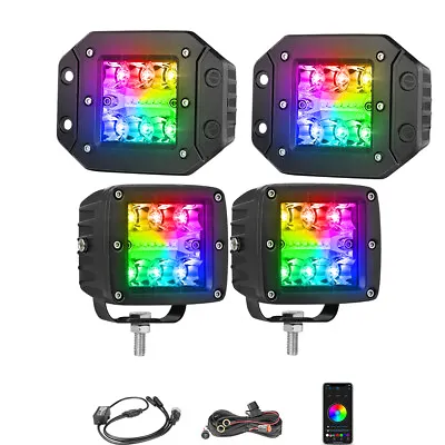 4 /12 /20  LED Pods Light Bar RGB Halo Color Change Chasing Bluetooth + Wiring • $69.99