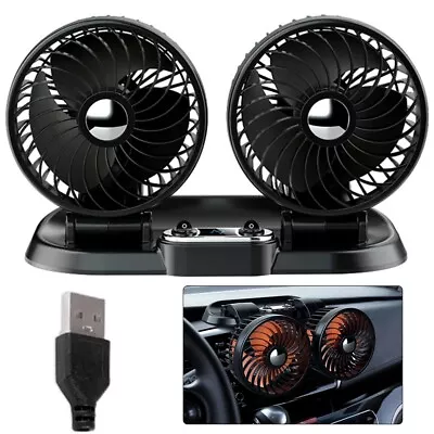 360 Degree Rotation 2Speed Cooling Cooler USB 5V Double Head Car Fan • $48.17