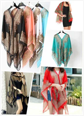 AU SELLER Oversize Chiffon Kaftan Top Cape Shawl Beach Kimono Cover UP Sw093 • $11.99