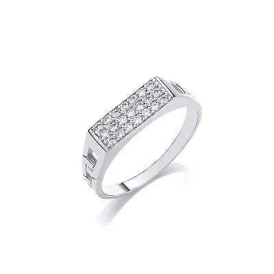 Kids Silver Jewelco London CZ Curb Link Encrusted Rectangular Signet Ring • £40.99