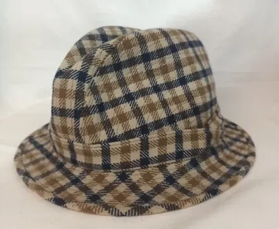 Aquascutum London House Check Trilby Style Vintage Hat Tan/navy/brown (tb7) • £74.99