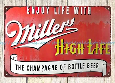 1950s Miller High Life Beer Milwaukee Wisconsin Metal Tin Sign Wall Decor • $18.92