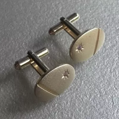£9.99 • Buy Cufflinks Cuff Links Pale Goldtone Metal Diamante Stone