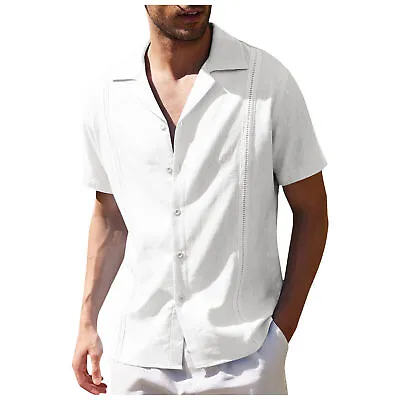 £15.29 • Buy Mens Cuban Guayabera Shirt Summer Button Down Shirts Short Sleeve Hippie Beach;
