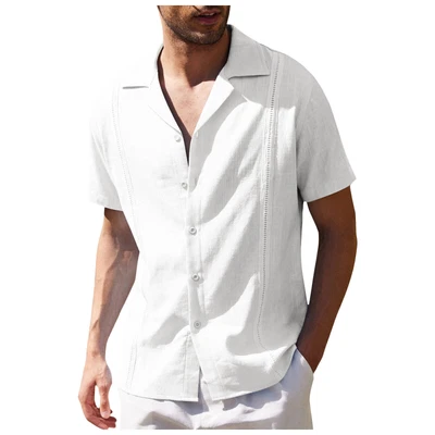 £15.29 • Buy Mens Cuban Guayabera Shirt Summer Button Down Shirts Short Sleeve Hippie Beach;