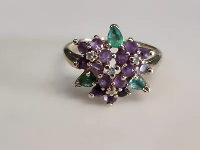 House Of Igor Carl Faberge For Franklin Mint 14K Purple Floral Gem Ring Size 8 • $1383.28