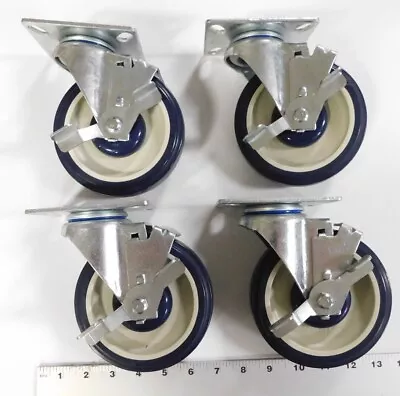(4 Pack) 5  Locking Caster Wheels Swivel Plate Polyurethane Wheels Heavy Duty  • $29.99