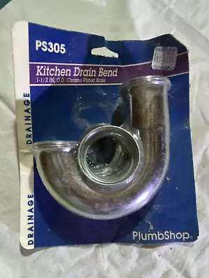 Plumb Shop PS305 Chrome Plated Brass 1-1/2  O.D. Tube Kitchen Drain J Bend NEW • $7.50