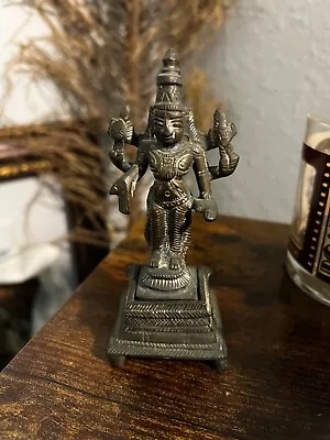 Hindu Brass Idol Lord Vishnu Statue Antique Rare Hinduism • $24.99