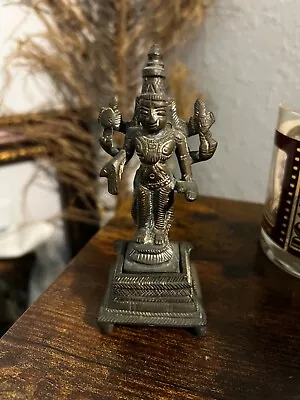 Small Brass Idol Lord Vishnu Statue With Stand Antique Rare Hinduism • $28.99