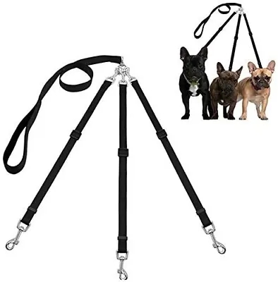 Black 3 Ways Dog Lead Coupler Pet Puppy Leash Adjustable For Three Dogs Walking  • £17.99