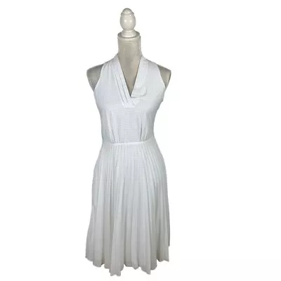 Cato White Fit & Flare Midi Dress Pleated Marilyn Monroe Racerback Lined 4 • $20