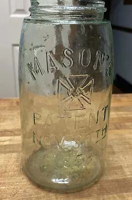 Antique MASON’S PATENT NOV. 30 TH 1858 - 4 - Fruit Jar QT  Aqua • $13.95