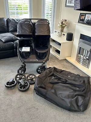 Baby Jogger City Mini GT2 Double Pushchair Black With Travel Bag & Spare Wheels • £470