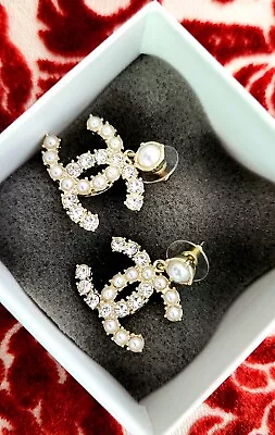 AUTH Chanel CC Crystal Pearl Earrings AB4810 • $288