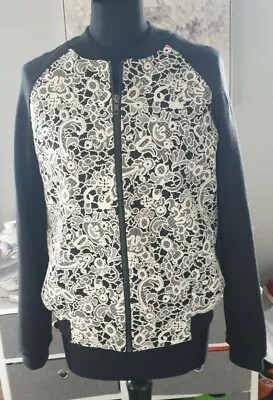 Warehouse Bomber Jacket Blazer Black With Cream Embroidery Size 12 Brand New  • £6
