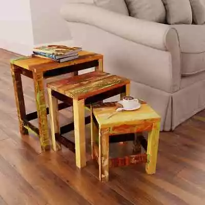 Nesting Table Set 3 Pieces Vintage Reclaimed Wood • $365.89