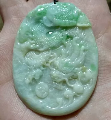 Antique Natural Fine Hetian Mutton Fat Jade Green Accents Dragon 🐉 Pendant 2.5” • $499