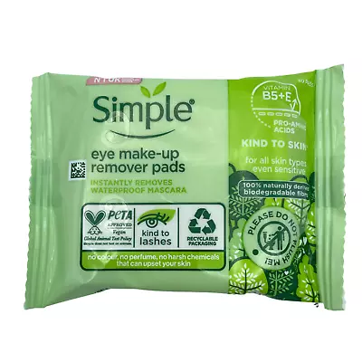 Simple Eye Make Up Remover Pads Removes Waterproof Mascara Resealable 30 Pads • £4.95