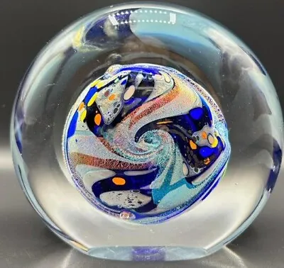 Rollin Karg  Dichroic  Iridescent Art Glass Disc Sculpture 6  • $144.99