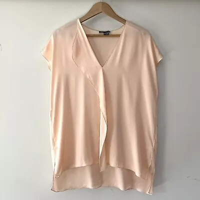 VINCE Peach Silk Shell Blouse V-neck Longer In Back Size M *Small Flaw* Ruffle • $24.99