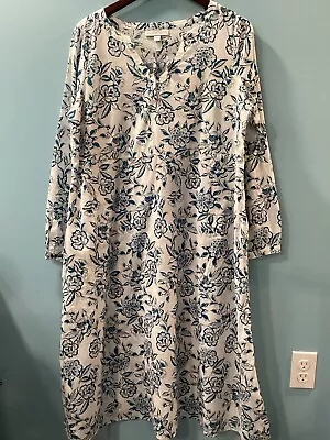 Pure Jill J Jill Women’s Dress Sz  M White Blue Floral Organic Cotton Midi • $27