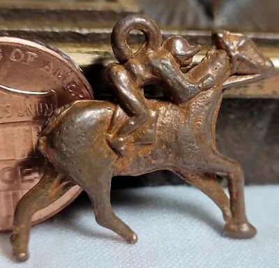 Vintage Metal Clad HORSE AND JOCKEY RIDER Charm Prize Jewelry • $6.50