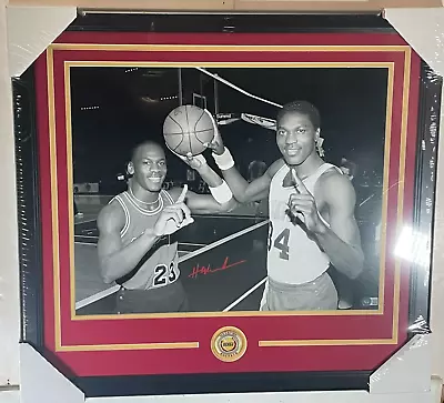 HAKEEM OLAJUWON W/ Michael Jordan SIGNED AUTO 16X20 ROCKETS PHOTO BAS FRAMED • $249